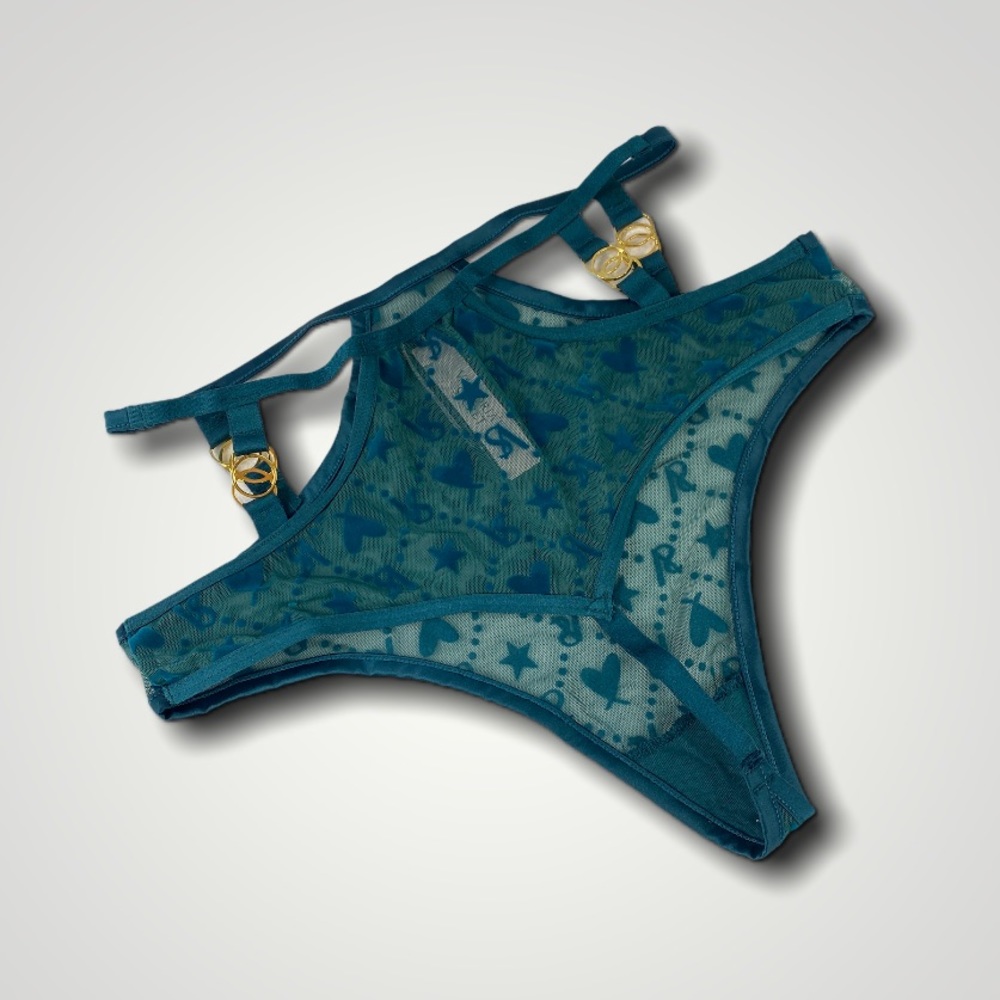 Green Ringmaster Bra and Thong Set Velvet/Mesh XS - Picture 8 of 8